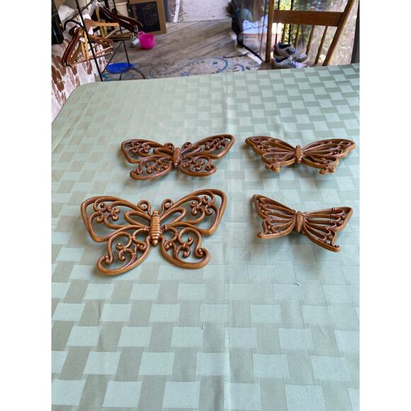VTG 1978 Set of 4 Wood Look Butterflies for wall by Homeco Excellent Condition - Picture 6 of 12